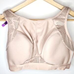 GLAMORISE Sports Bra with High Neckline Racerback Nude Tan, 36DD, New